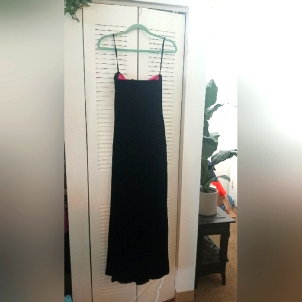 Elegant Black Dress with Pink Accents
